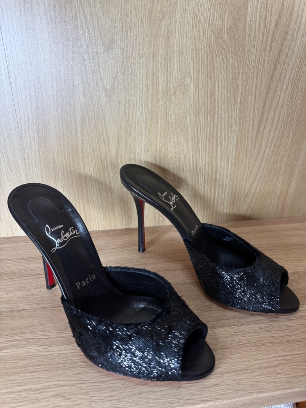 Christian Louboutin Black Open-Toe Red-Sole Mules